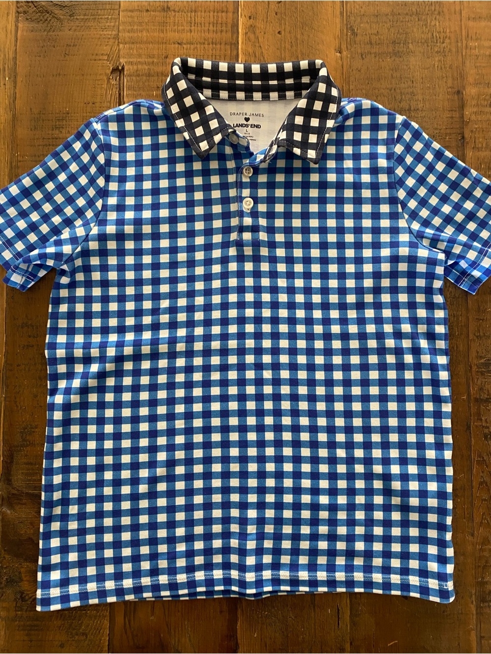 Draper James x Lands End Boys Gingham Polo, Large 10-12